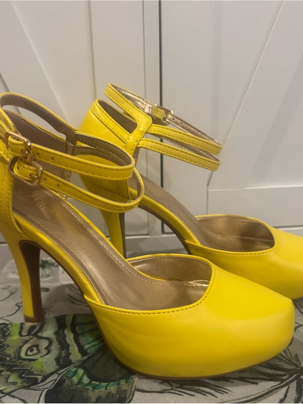 Dream Pairs Yellow Double-Strap Platform High Heels